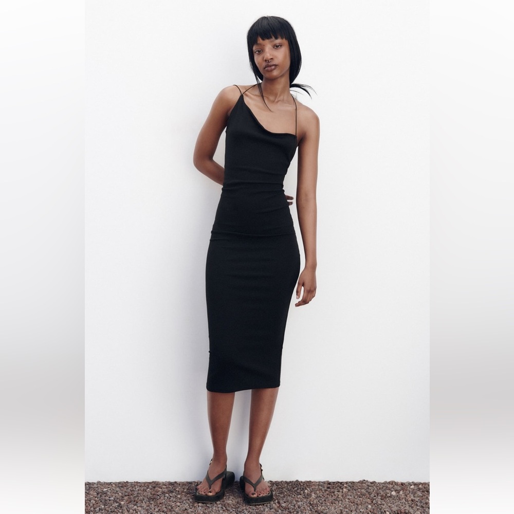 Zara OPEN BACK ASYMMETRICAL DRESS. Black. Size S. New with Tags.